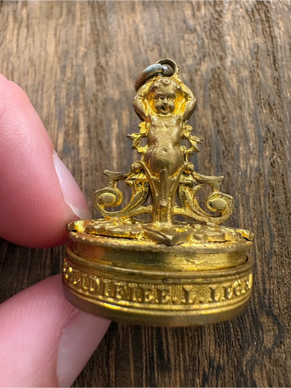 Oriza L. Legrand Antique Gold Pendant Charm with Cherub Motif